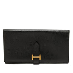 エルメス ベアンスフレ 二つ折り 長財布 Y刻印 039785CC ブラック ゴールド ヴォーエプソン レディース HERMES 【中古】