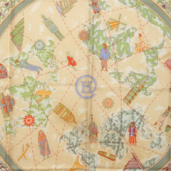 エルメス カレ90 世界地図 www.hermes.com スカーフ グリーン系 ベージュ シルク レディース HERMES 中古