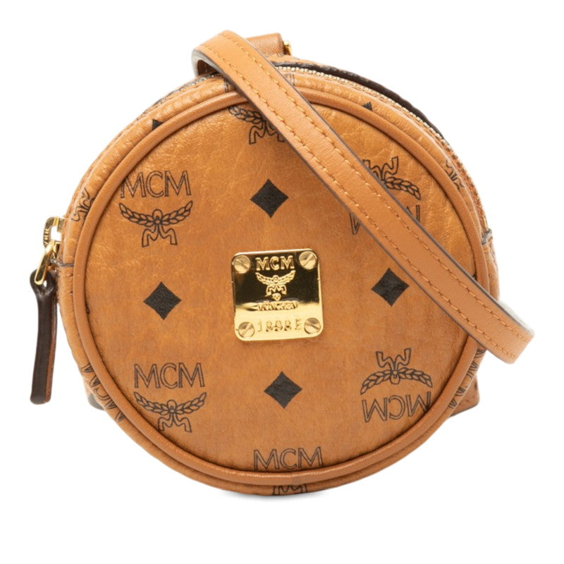 エム シー エム ヴィセトス ラウンド ポーチ ショルダーポシェット ブラウン PVC レザー レディース MCM 中古