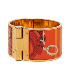 エルメス エマイユ ブレスレット バングル ゴールド オレンジ メッキ エナメル レディース HERMES 中古