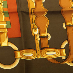 エルメス カレ90 コーチング COACHING スカーフ ブラウン マルチカラー シルク レディース HERMES 【中古】