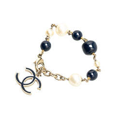 シャネル ココマーク ブレスレット ネイビー ブラック ゴールド フェイクパール メッキ レディース CHANEL 【中古】