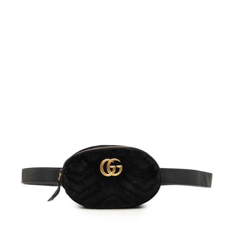 グッチ GGマーモント キルティング ボディバッグ ウエストバッグ 476434 ブラック レザー ベロア レディース GUCCI 中古