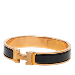 エルメス クリックH GM ブレスレット バングル ピンクゴールド ブラック メタル エナメル レディース HERMES 【中古】