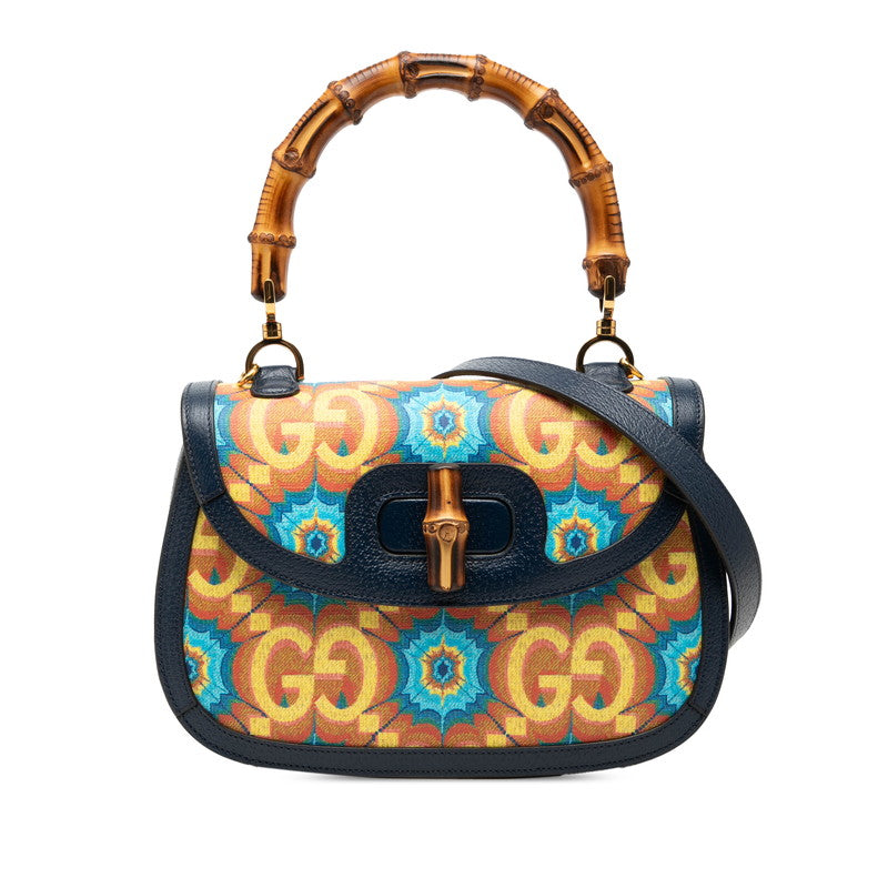 グッチ バンブー 1947 100周年 ハンドバッグ ショルダーバッグ 2WAY 678489 ネイビー マルチカラー PVC レザー レディース GUCCI 【中古】