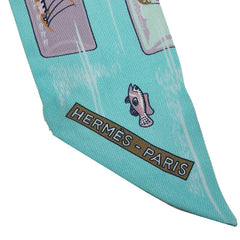 エルメス ツイリー Caleche Mors et Boteilles カレシュ ハミとボトル スカーフ ブルー マルチカラー シルク レディース HERMES 【中古】