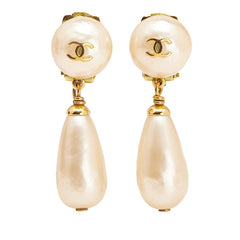 シャネル ヴィンテージ ココマーク ティアドロップ イヤリング スイング ゴールド メッキ フェイクパール レディース CHANEL 【中古】