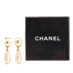 シャネル ヴィンテージ ココマーク ティアドロップ イヤリング スイング ゴールド メッキ フェイクパール レディース CHANEL 【中古】