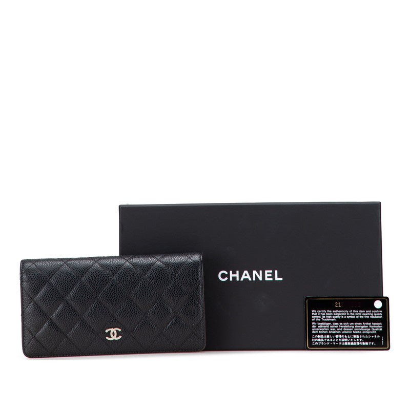 シャネル マトラッセ ココマーク 長財布 ブラック キャビアスキン レディース CHANEL 【中古】