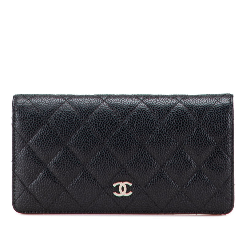 シャネル マトラッセ ココマーク 長財布 ブラック キャビアスキン レディース CHANEL 【中古】