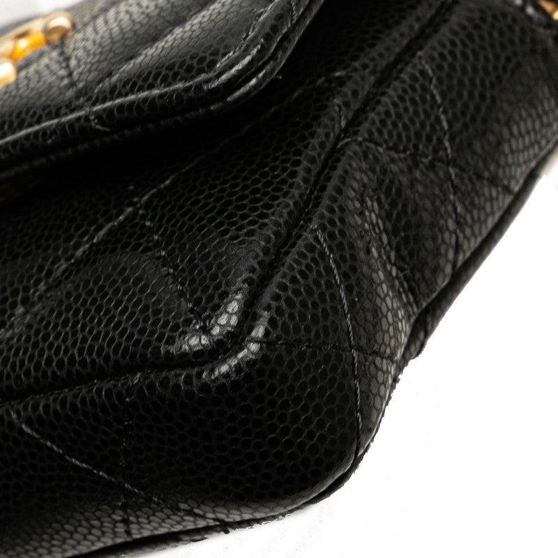 シャネル ミニマトラッセ ココマーク ウエストバッグ ボディバッグ ブラック キャビアスキン レディース CHANEL 【中古】