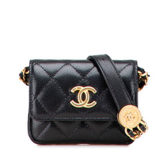 シャネル ミニマトラッセ ココマーク ウエストバッグ ボディバッグ ブラック キャビアスキン レディース CHANEL 【中古】