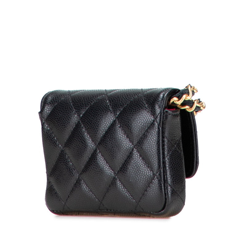 シャネル ミニマトラッセ ココマーク ウエストバッグ ボディバッグ ブラック キャビアスキン レディース CHANEL 【中古】