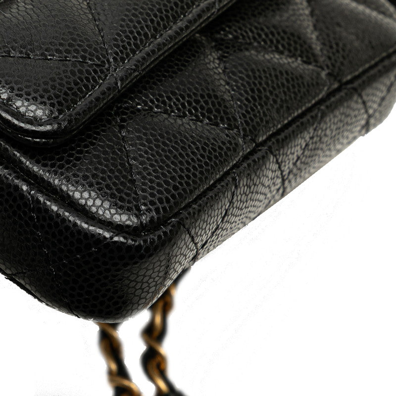 シャネル ミニマトラッセ ココマーク ウエストバッグ ボディバッグ ブラック キャビアスキン レディース CHANEL 【中古】