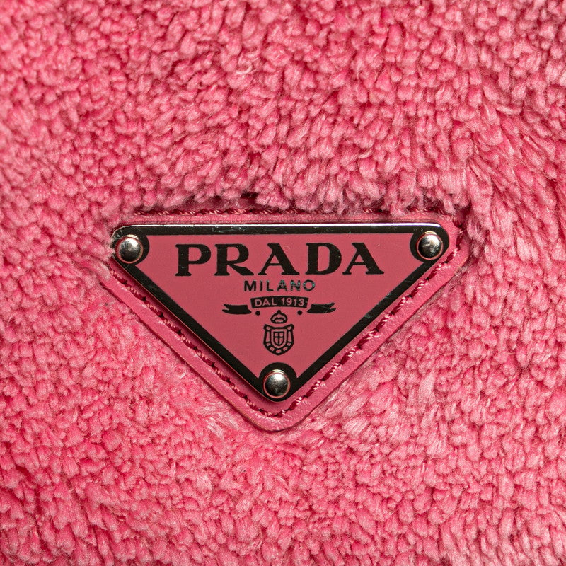 プラダ テリー ロゴ トートバッグ 1BG130 ピンク パイル レディース PRADA 【中古】