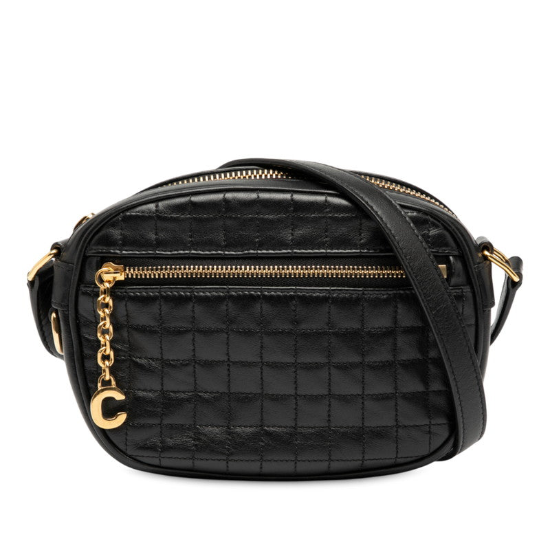 セリーヌ Cチャーム スモール ショルダーバッグ カメラバッグ ブラック レザー レディース CELINE 【中古】