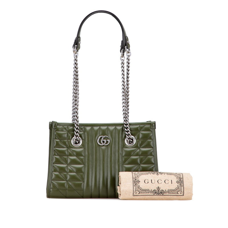 グッチ GGマーモント スモール チェーン トートバッグ ワンショルダーバッグ 681483 カーキ グリーン レザー レディース GUCCI 【中古】