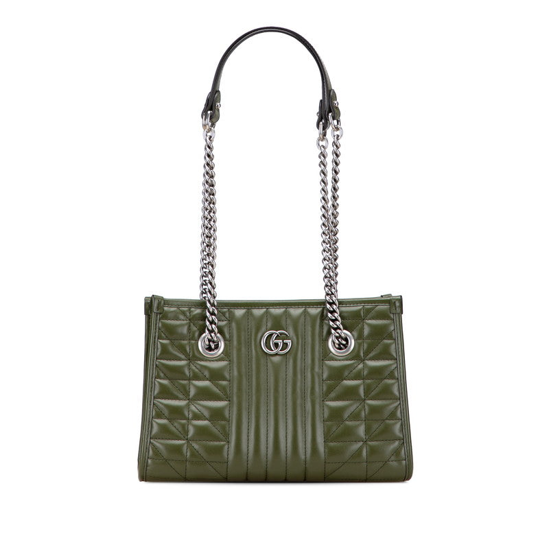 グッチ GGマーモント スモール チェーン トートバッグ ワンショルダーバッグ 681483 カーキ グリーン レザー レディース GUCCI 【中古】
