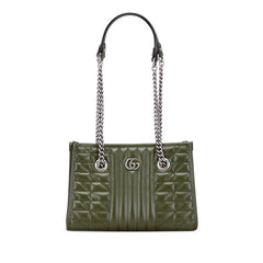 グッチ GGマーモント スモール チェーン トートバッグ ワンショルダーバッグ 681483 カーキ グリーン レザー レディース GUCCI 【中古】