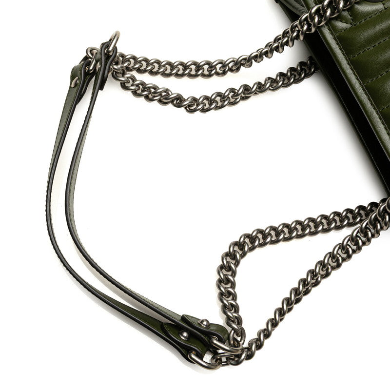 グッチ GGマーモント スモール チェーン トートバッグ ワンショルダーバッグ 681483 カーキ グリーン レザー レディース GUCCI 【中古】