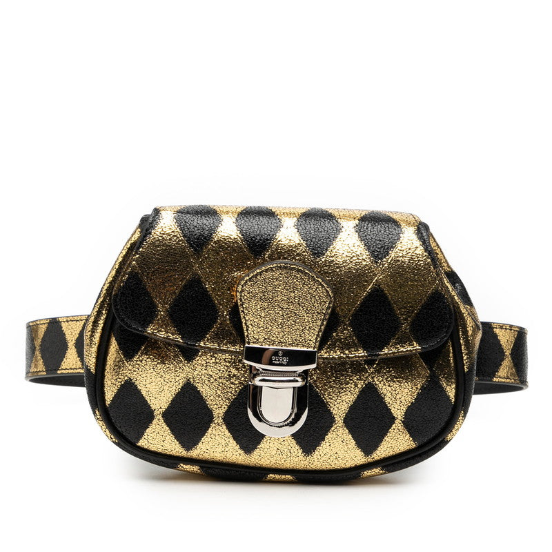 グッチ ボディバッグ ウエストバッグ 605112 ブラック ゴールド レザー レディース GUCCI 【中古】