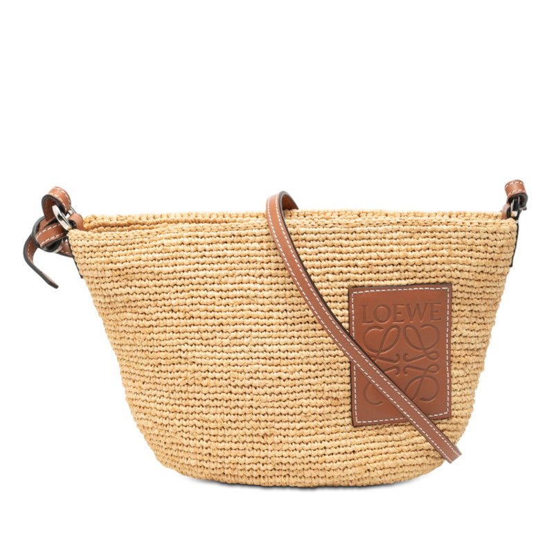 ロエベ アナグラム ショルダーバッグ ベージュ ブラウン ラフィア レディース LOEWE 【中古】
