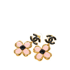 シャネル ココマーク フラワー 花 モチーフ ピアス L23K ゴールド ピンク ブラック メッキ レディース CHANEL 中古