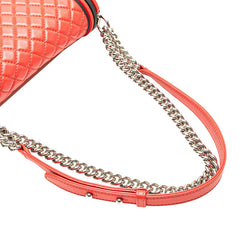 シャネル ボーイシャネル ココマーク チェーン ショルダーバッグ レッド ブラック ラムスキン ラバー レディース CHANEL 【中古】