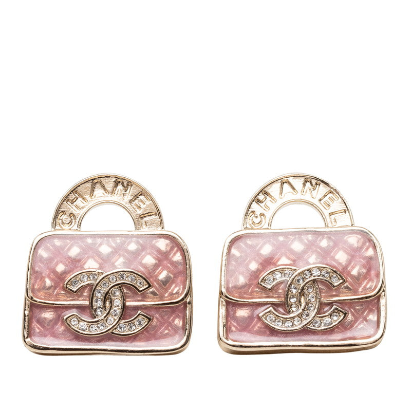 シャネル ココマーク バッグ モチーフ ピアス ゴールド ピンク メッキ ラインストーン レディース CHANEL 【中古】