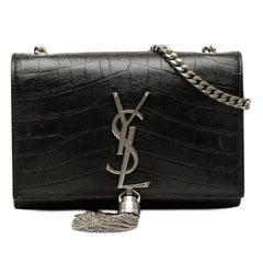 サンローラン YSLロゴ モノグラム ケイト クロコ型押し チェーン ショルダーバッグ ブラック レザー レディース SAINT LAURENT 【中古】