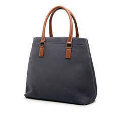 セリーヌ ホリゾンタル カバ トートバッグ ネイビー ブラウン キャンバス レザー レディース CELINE 【中古】