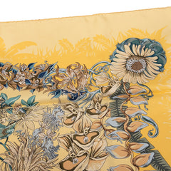 エルメス カレ90 L'Ile Deserte 無人島 スカーフ イエロー ブルー マルチカラー シルク レディース HERMES 【中古】