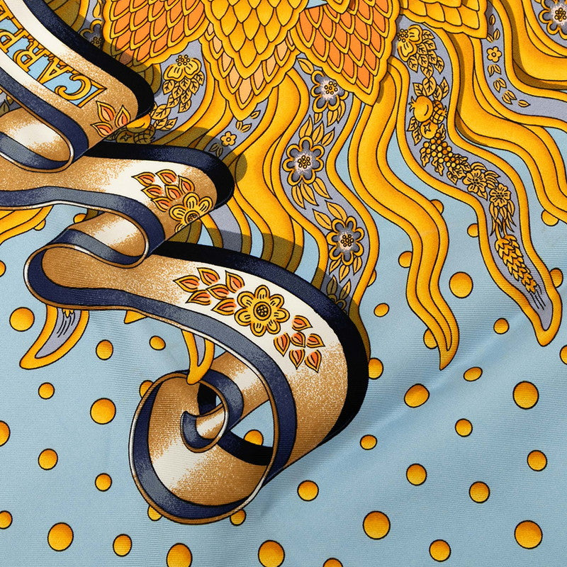 エルメス カレ90 CARPE DIEM 今日一日を楽しむ スカーフ ブルー ゴールド マルチカラー シルク レディース HERMES 【中古】
