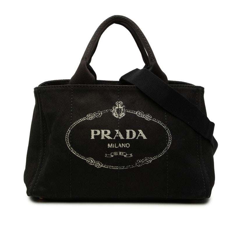 プラダ 三角ロゴプレート カナパM ハンドバッグ ショルダーバッグ 2WAY BN2642 ブラック キャンバス レディース PRADA 【中古】