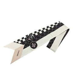 シャネル ココマーク スカーフ ブラック ホワイト シルク レディース CHANEL 中古