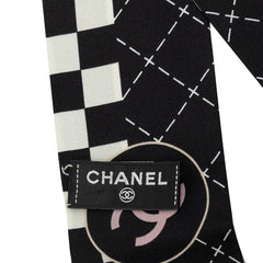 シャネル ココマーク スカーフ ブラック ホワイト シルク レディース CHANEL 中古