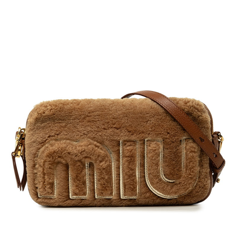 ミュウミュウ ロゴ モントーネレター 斜め掛け ショルダーバッグ ブラウン レザー ムートン レディース MIUMIU 中古