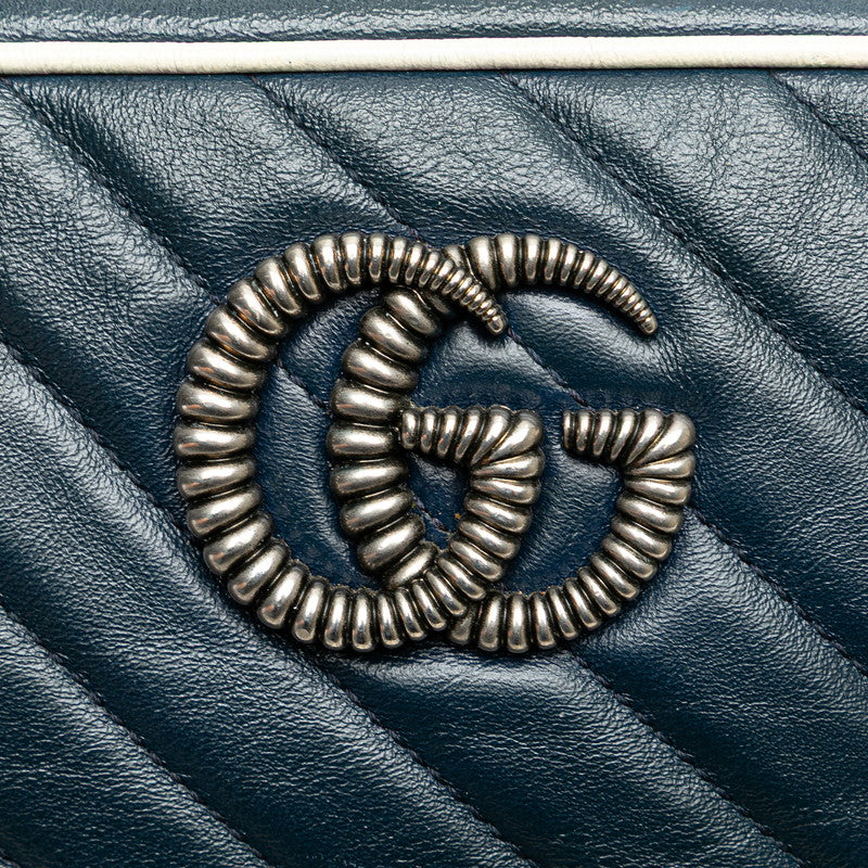 グッチ GGマーモント 斜め掛け チェーン ショルダーバッグ 447632 ブルー レザー レディース GUCCI 【中古】