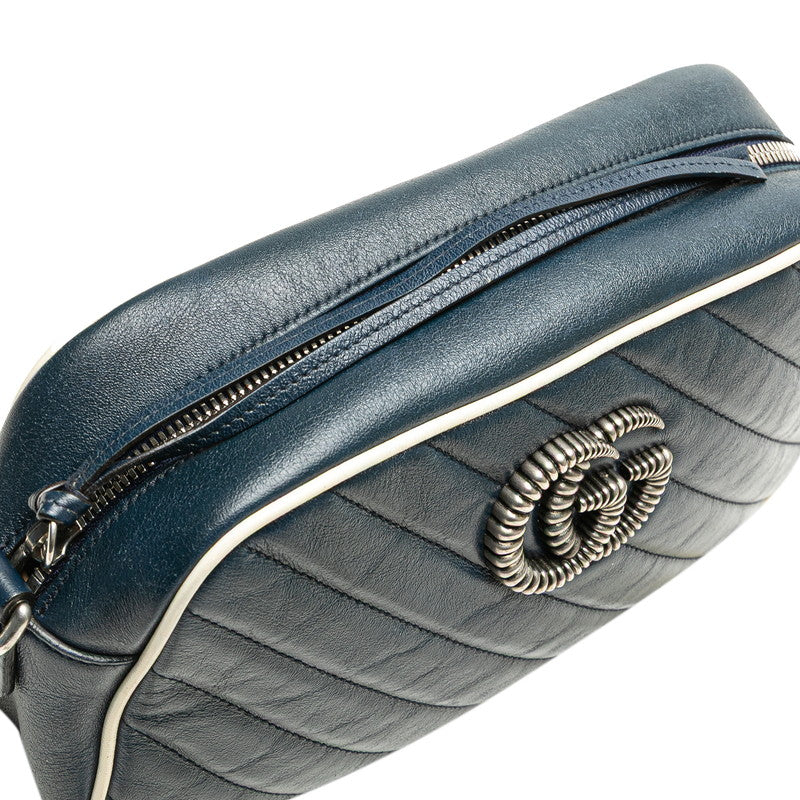 グッチ GGマーモント 斜め掛け チェーン ショルダーバッグ 447632 ブルー レザー レディース GUCCI 【中古】