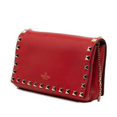 ヴァレンティノ スタッズ チェーン ショルダーバッグ 斜め掛 レッド レザー レディース VALENTINO 【中古】