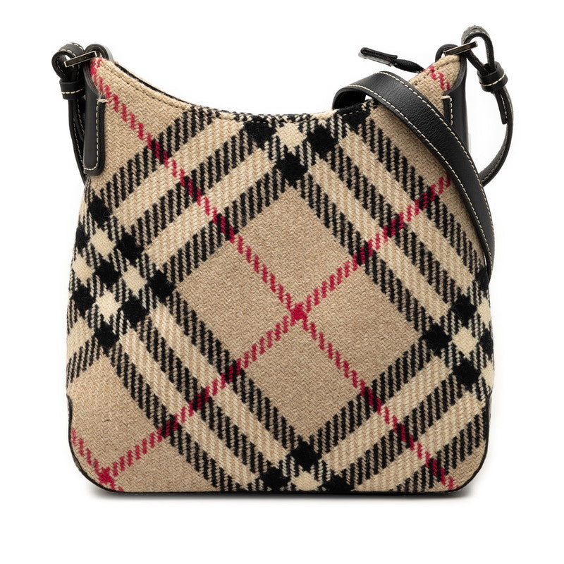 バーバリー ノバチェック 斜め掛け ショルダーバッグ ブラック ベージュ ウール レザー レディース BURBERRY 【中古】