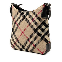 バーバリー ノバチェック 斜め掛け ショルダーバッグ ブラック ベージュ ウール レザー レディース BURBERRY 【中古】