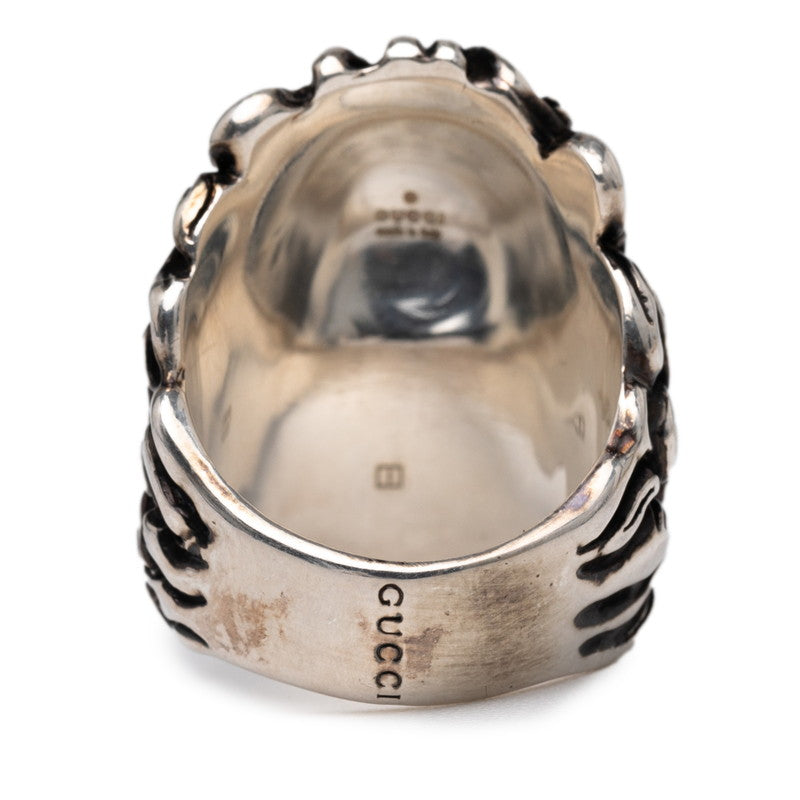 グッチ ライオンヘッド リング 指輪 #16 シルバー ブラック メタル ストーン メンズ GUCCI 【中古】