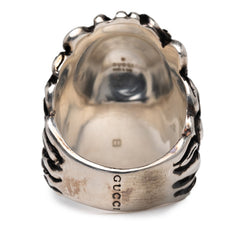 グッチ ライオンヘッド リング 指輪 #16 シルバー ブラック メタル ストーン メンズ GUCCI 【中古】