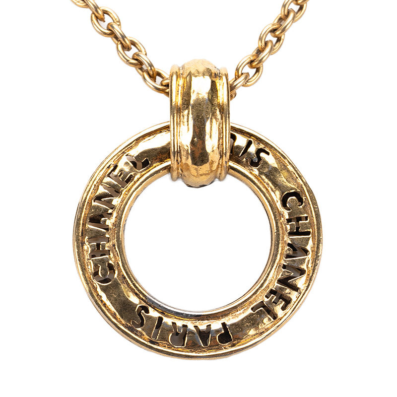 シャネル ロゴ ラウンド サークル ペンダントネックレス ゴールド メッキ レディース CHANEL 【中古】