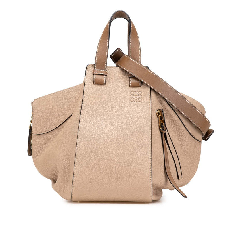 ロエベ アナグラム ハンモック ミディアム ハンドバッグ ショルダーバッグ 2WAY ベージュ レザー レディース LOEWE 【中古】