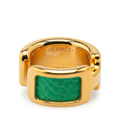 エルメス オランプPM イヤーカフ ゴールド グリーン メッキ レザー レディース HERMES 【中古】