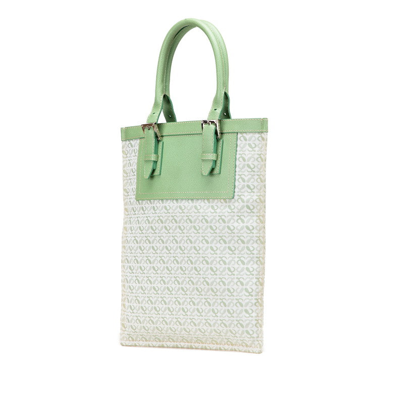 ロエベ リピートアナグラム トートバッグ ハンドバッグ グリーン キャンバス レザー レディース LOEWE 【中古】