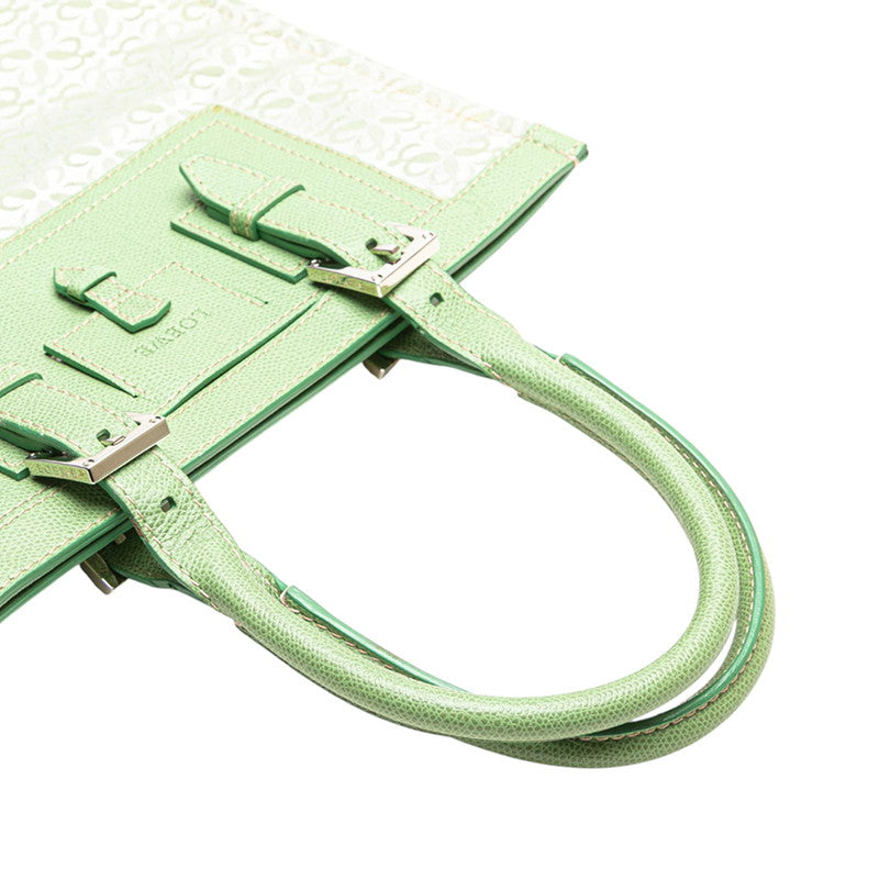 ロエベ リピートアナグラム トートバッグ ハンドバッグ グリーン キャンバス レザー レディース LOEWE 【中古】
