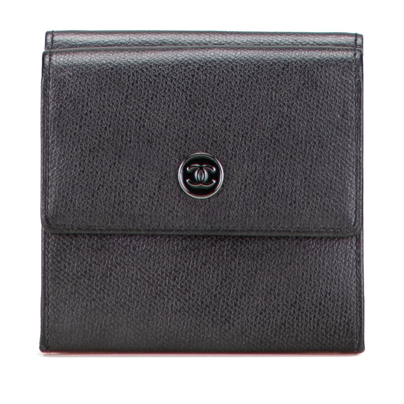 シャネル ココマーク 三つ折り財布 ブラック レザー レディース CHANEL 【中古】